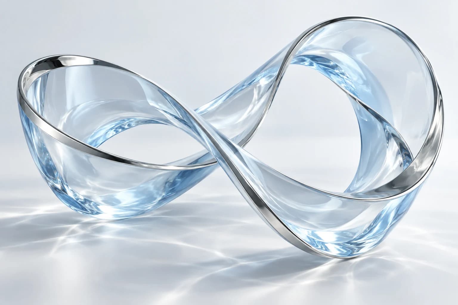 A flowing sculpture of silver and blue glass, inspired by wind